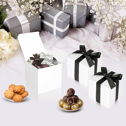 50 Pack Small Gift Boxes, 2x2x2 Favor Boxes White Paper Gift Boxes with Lids for Presents, Crafting, Cupcake Boxes, Gifts, Candy Boxes for Wedding Party Bridal Shower Baby Shower Favors