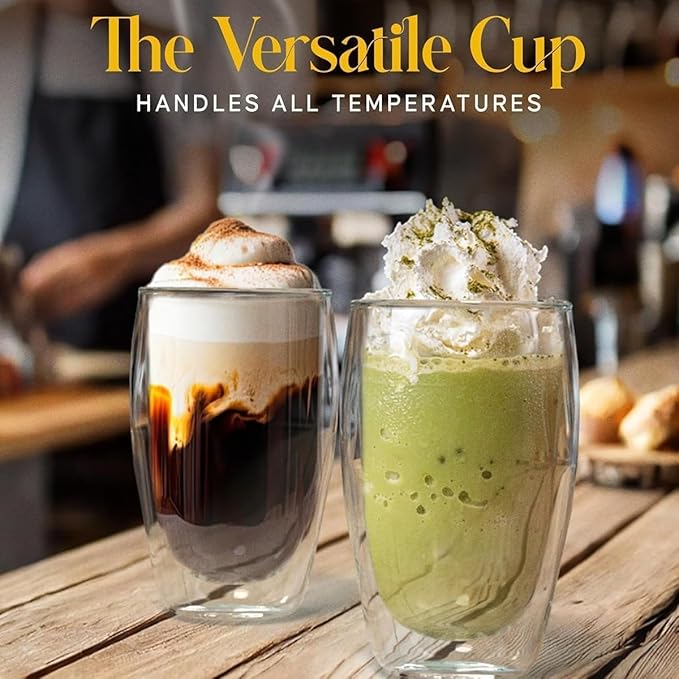 17oz Double Wall Glass Coffee Mugs Set of 8, Insulated Coffee Mug, Clear Borosilicate Glass Coffee Cups for Cappuccino, Tea, Lightweight and Microwave Safe