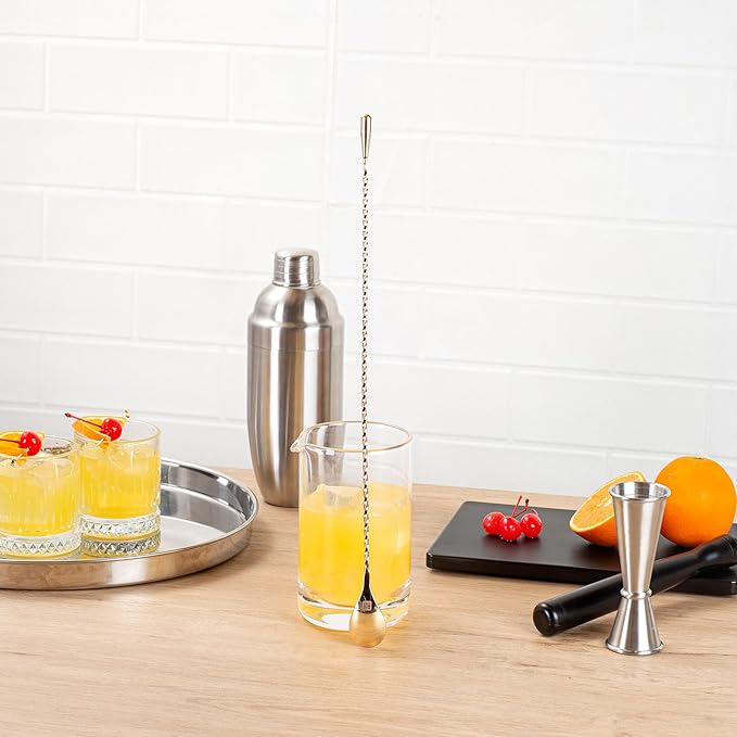 Restaurantware Bar Lux 16 Inch Bar Spoon 1 Corkscrew Handle Cocktail Stirrer Spoon - Long Commercial Gold-Plated Stainless Steel Cocktail Mixing Spoon For Stirring And Mixing