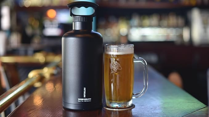 FIFTY/FIFTY Growler, Double Wall Vacuum Insulated Water Bottle, Stainless Steel, 3 Finger Cap w/Standard Top, 64oz/1.9L