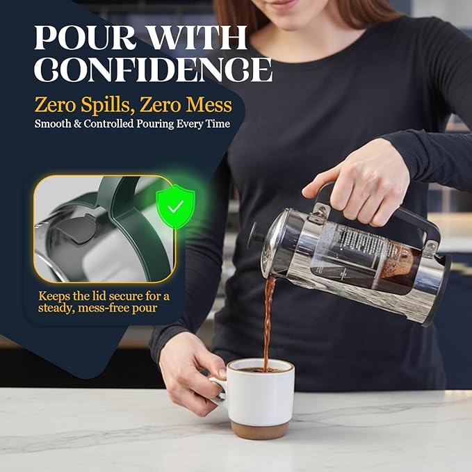 ESPRO P5 French Press Coffee Maker – Patented Double Micro-Filter for Grit Free Brew, Heat-Resistant Thicker Borosilicate Glass Coffee Press – 32 oz