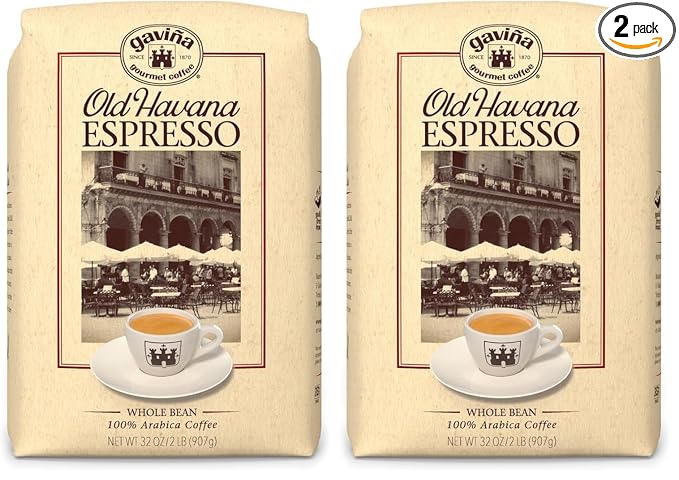 Gaviña Old Havana Espresso Whole Bean Coffee,Medium-Dark Roast,Nutty and Sweet,32 oz Bag,(Pack of 2)