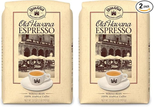 Gaviña Old Havana Espresso Whole Bean Coffee,Medium-Dark Roast,Nutty and Sweet,32 oz Bag,(Pack of 2)