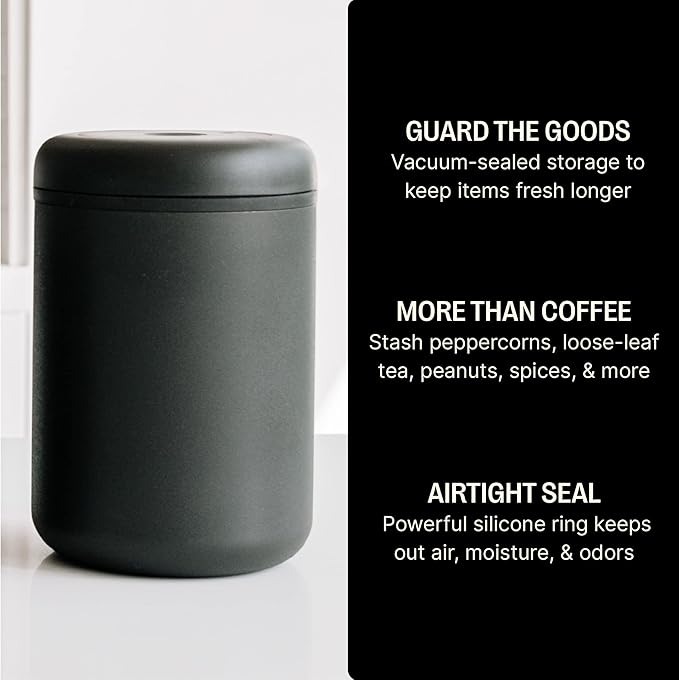 Fellow Atmos Vacuum Coffee Canister & Food Storage Container - 1.2 Liter Canister holds up to 16 oz of Coffee Beans - Airtight Food Storage Containers -1.2 Liter - Matte Black