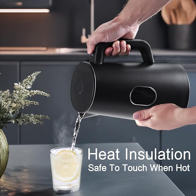 1.5L Electric Kettle Stainless Steel, Double Wall Cool Touch,Fast Boil,5 Temperature Control, LED Display, Auto Shut-Off, BPA-Free,Keep Warm Function, Ideal for Tea & Coffee (Black)