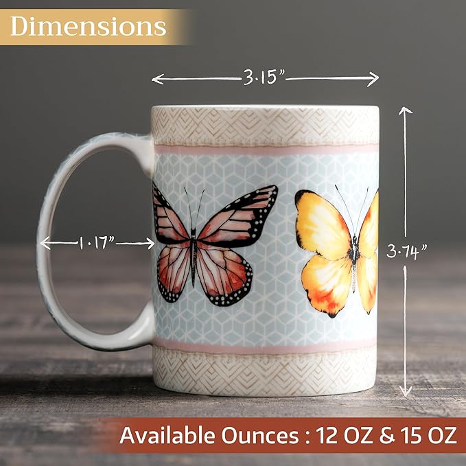 Maison d' Hermine Coffee Mug with Handles Fine Bone China Mugs Pack of One Tea Cups for Hot Beverages Cappuccino Latte Home Office Perfect for Gift (Blossoms In Spring - Butterfly, 12 Ounce)