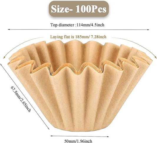 2-5 Cup Coffee Filters, Pack of 100 Unbleached Coffee Filters 5 Cup, Thicken Natural Coffee Filter Basket for Commercial, Home Coffee Maker, Pour Over Coffee Kit (Brown, W02)