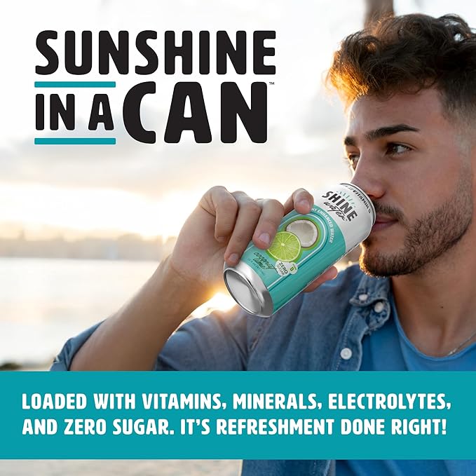 Shine Water Coconut Lime Vitamin D Electrolyte Drinks 12-Pack, Sugar Free Flavored Water with Magnesium, Zinc & Antioxidants, Low Calorie Hydration Beverage, Plant-Based Vitamin Water Zero Sugar