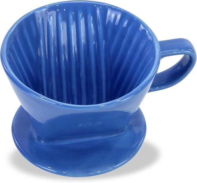 Pour Over Ceramic - Coffee Dripper Ceramic Coffee Maker with 3 Holes Flat Bottom, Porcelain Slow Filter Cone for Travel, Camping, Office, Home, Coffee Maker Brew, Blue