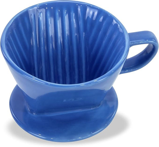 Pour Over Ceramic - Coffee Dripper Ceramic Coffee Maker with 3 Holes Flat Bottom, Porcelain Slow Filter Cone for Travel, Camping, Office, Home, Coffee Maker Brew, Blue