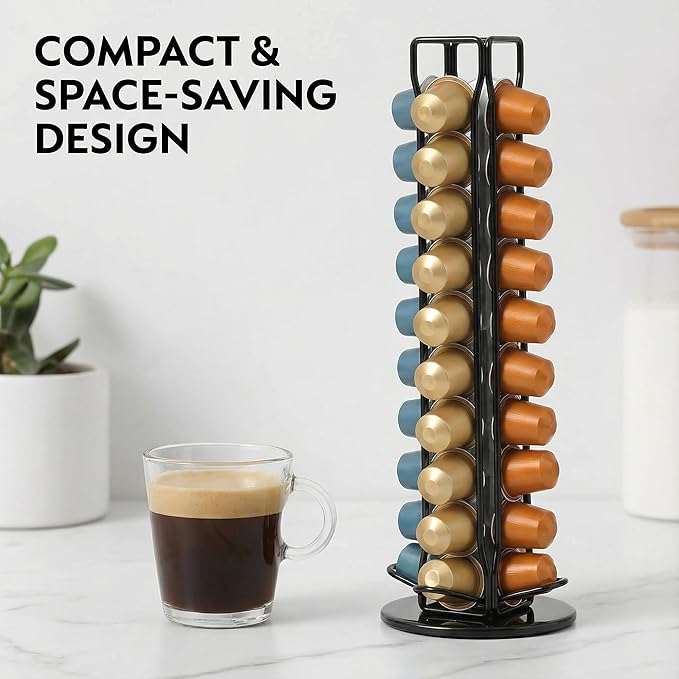 Coffee Pod Holder for Nespresso OriginalLine Capsules, Rotating Carousel Coffee Pods Holder Coffee Station Organizer Countertop Storage Rack -Black/40 Pods Capacity