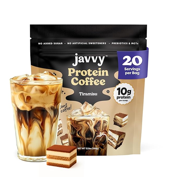 Tiramisu Protein Iced Coffee - Premium Whey Protein & Instant Iced Coffees - 100% Natural Cold Brew- Zero Artificial Flavors & Sweeteners, 80 mg Caffeine Per Serving, No Added Sugar, 20 Servings