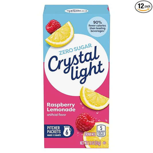 Crystal Light Drink Mix, 72 Pitcher Packets, for Flavorful Hydration and Shareable Refreshment, Artificially Flavored Raspberry Lemonade, Zero Sugar, Low Calorie, 1.8 oz each box