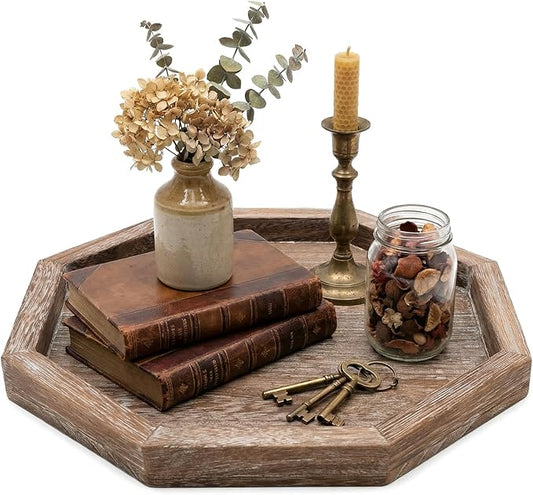Large Wood Trays Home Decor Farmhouse Candle Holder Plate for Coffee Table Rustic Wooden Decorative Tray Vintage Table Centerpiece for Living Room Kitchen Counter Decor and Bathroom Accessories Trays