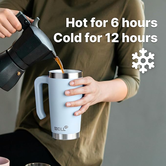 Kids Insulated Tumbler with Handle Stainless Steel Double Wall Vacuum Travel Coffee Mug with Lid and Straw 20 oz Tumbler Cups with Silicone Pad Non Slip (Sky Blue)