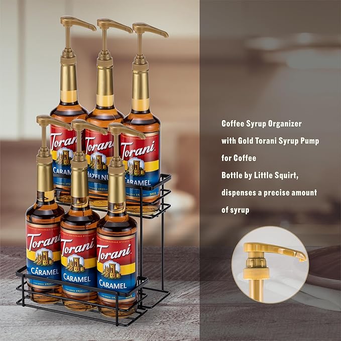 Coffee Syrup Organizer Rack, (6 Bottle Capacity),2 Tier Coffee Syrup holder for Coffee Bar Accessories,Kitchen,Storage for Syrup, Wine, Dressing（Black）