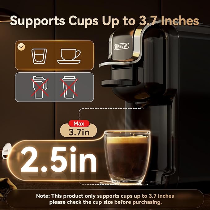 HIBREW H2B 5-in-1 Pod Coffee Maker - Compatible With 4 Coffee Capsule as Well as Espresso Powder, Makes Iced Coffee, Espresso, Cappuccino, Long Black. Hotel Kitchen Coffee Machine