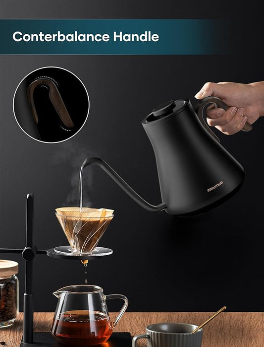 Electric Kettle, Gooseneck Electric Kettle, ±1℉ Precise Temperature Control, Stainless Steel Interior, Quick Heating for Pour Over Coffee, Tea & Boiling Water, 0.9L (Onyx Black)