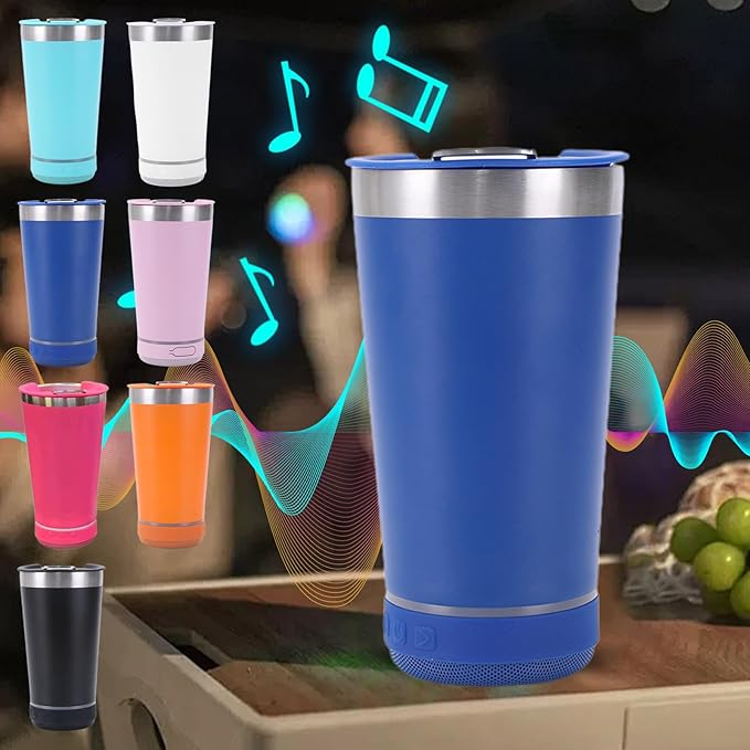 Blue Tumbler with Bluetooth Speaker, Insulated Stainless Steel Travel Cup with Lid,MusicTumbler Cup with Speaker,Stainless Steel Speaker Tumbler for Gym, Office, Travel