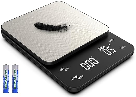 Mik-Nana Digital Coffee Scale with Integrated Timer, 0.1g High Precision Kitchen Food Scale for Pour Over and Espresso, 11lb/5kg Capacity, Large Backlit LCD Display (Batteries Included)