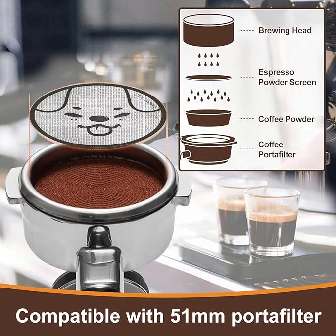 51mm Espresso Puck Screen 3-Pack, Lower Shower Screen, Metal Coffee Reusable Filter for Espresso Portafilter Basket, 1.7 Thickness - 316 Stainless Steel(Cute Animal)