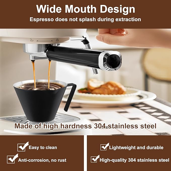 2Pcs Espresso Cups with Handle, WCHOSOZH 3.4OZ Espresso Accessories, Stainless Steel Spout Measuring Cup with Scale, Espresso Pouring Cup with V-Shaped Mouth (V-Deep Mouth - Black)