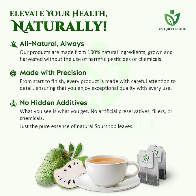 Soursop Leaves Tea Bags – 100% Natural Graviola Leaf Herbal Tea – Pure Dried Soursop Leaves for Infusion – Caffeine-Free Herbal Tea Bags