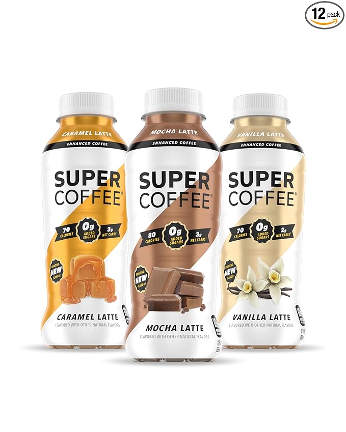 Super Coffee, Keto Protein Coffee (0g Added Sugar, 10g Protein, 70 Calories) 12 Fl Oz | Iced Smart Coffee Drinks - LactoseFree, SoyFree, GlutenFree (12 Fl Oz (Pack of 12), Core 3 Variety)