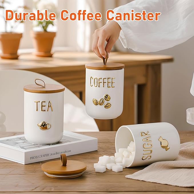 jessie 27oz Ceramics Coffee Canisters with Airtight Seal Bamboo Lid Silicone,Coffee Bean Storage for Kitchen Countertop,Food Storage Jars for Coffee Bean Ground Coffee (Tea)