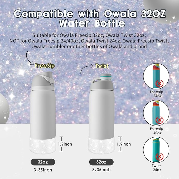 Protective Glitter Silicone Boot Compatible with Owala 24oz 32oz 40oz, Bling Cup Sleeve Bottom Bumper Cover Compatible with Owala FreeSip, Twist, or Flip Stainless Steel Water Bottles