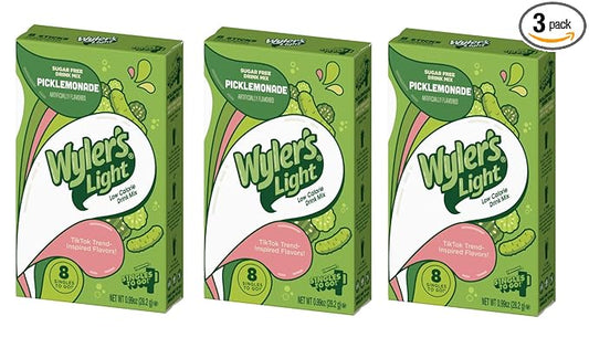 Wyler's Light Pickle Lemonade - Singles to Go Powdered Drink Mix - Pack of 3-8 Per Box 24 Total Servings - Delicious Tasting Pickle Lemonade Flavor
