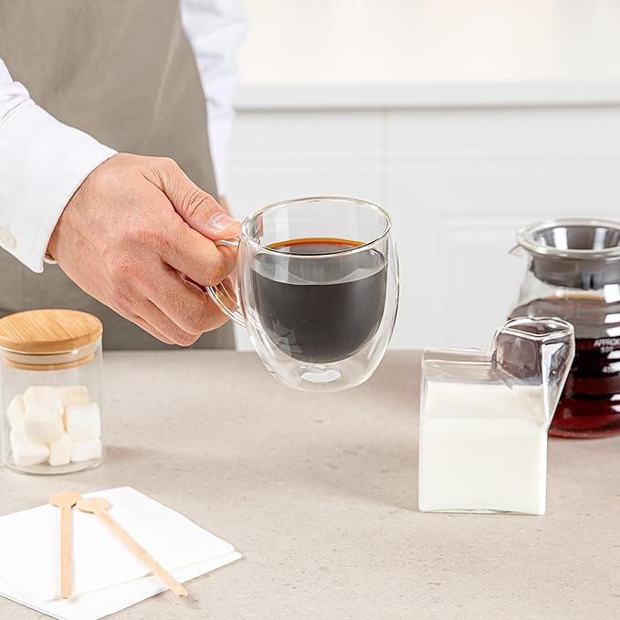 Restaurantware Coffee Cup 12 Pack of 8.45 oz Insulated Double-Wall with Handle Glass Borosilicate Coffee Cup Espresso Shot Dishwasher Safe For Hot Drinks