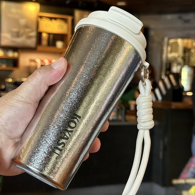 100% Titanium Body 16oz Travel Mug – Double-Wall Insulated Cup, Leak-Proof Lid, Lightweight, BPA-Free Metal Tumbler, Wide Mouth, Durable & Uncoated, Hot 6H/Cold 24H, for Camping or Commute (Lunar)