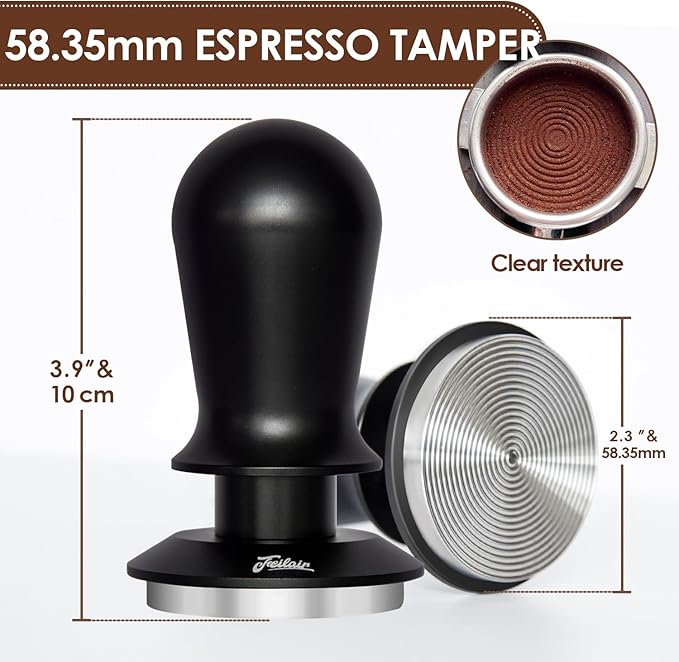 Feilair 58.35mm Espresso Tamper, 3 Spring Loaded Tamper, Espresso press tool with Ripple Base, Self Leveling Tamper for Barista, Compatible with 58mm Breville, Gaggia Bottomless Portafilter