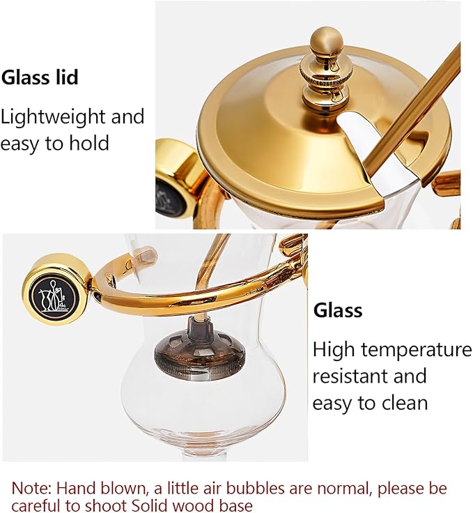 GXFCHYL Belgian Belgium Luxury Royal Family Balance Syphon Siphon Coffee Maker Retro Coffee and Tea Maker Gold Syphon Coffee Brewer 400ML (Gold)