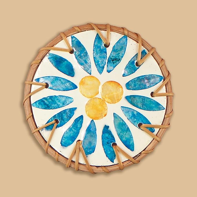 6PCS Pearl Rattan Coasters, Handmade Round Coaster, Colorful Shell Woven Coasters, for Cups, Desktop Protection, Decoration