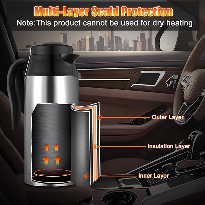 Car Electric Heating Cup 750ml Portable Stainless Steel Travel Mug, Insulated Water Cup, High Efficiency, Double Wall Vacuum Cup Body, High Grade Silicone Sealing Gasket (24V)