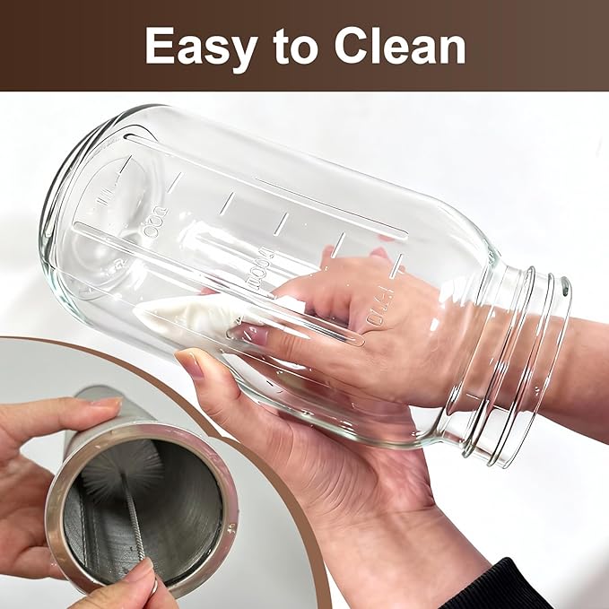 RuileMei Cold Brew Coffee Maker,2 Pcs 64 oz mason jar pour spout lid, coffee carafe,Refillable Stainless Steel Filter,Non-slip silicone sleeve for glass pitcher, Homemade Beverage