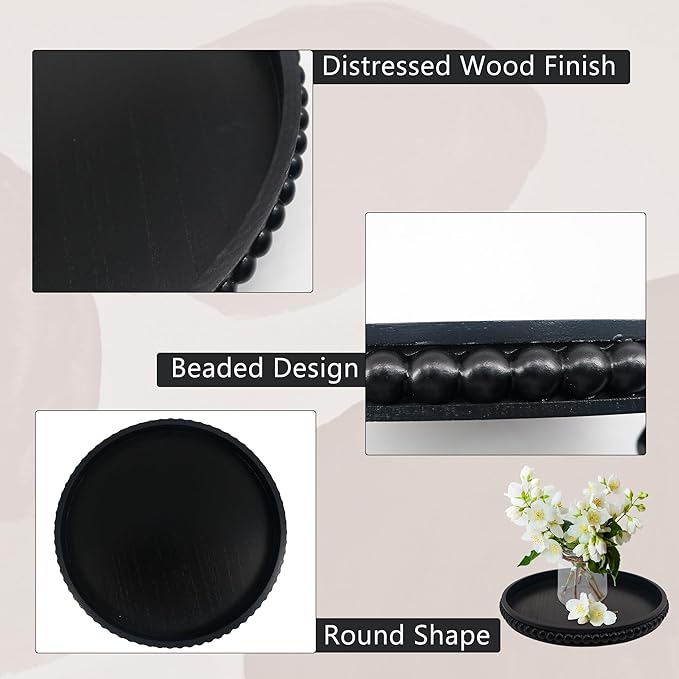 Coffee Table Tray : 12in Decorative Tray Ottoman Black Round Wood for Coffee Table Decor,Candle Holder Trays Vintage Centerpiece Farmhouse for Decor Countertop Home Decor Accessories