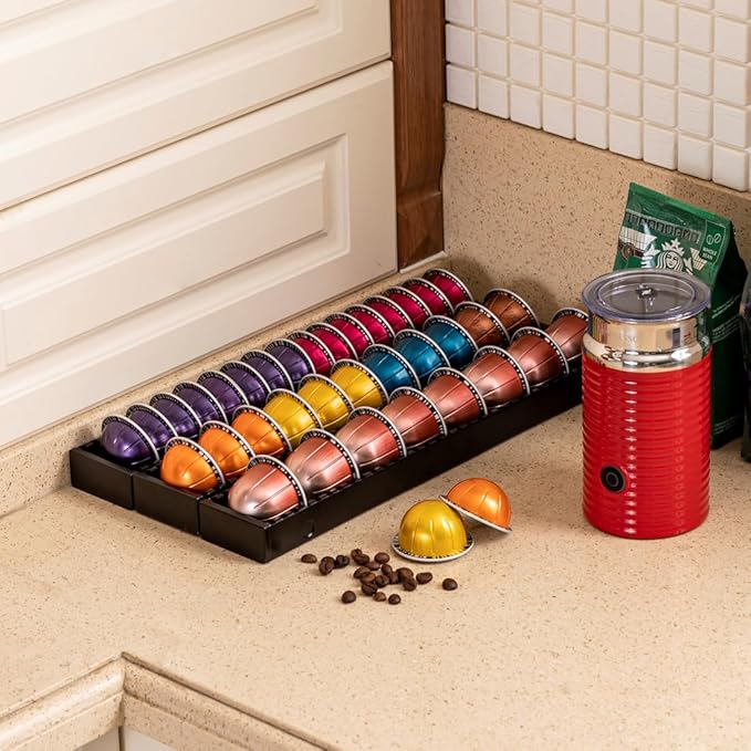 FlagShip Vertuo Pod Drawer Insert for Counter,Nespresso Pod Holder DIY Magnetic Connect Black Metal(3 Packs)