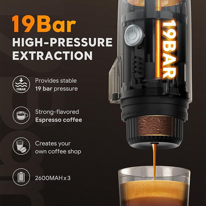 Portable Electric Espresso Machine Travel Coffee Maker for Camping 3 in 1 Self-Heating for Ground Coffee & DG NS Capsule Pods For Travel Camping and Hiking (Space Grey)
