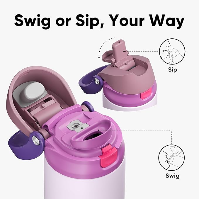 ENCOOL Leakproof Insulated Water Bottle with Straw Dual-Sip Water Bottle Bag-Safe Design for Work, Commute & Gym – Keeps Drinks Cold All Day, 18 oz, Purple Cabbage