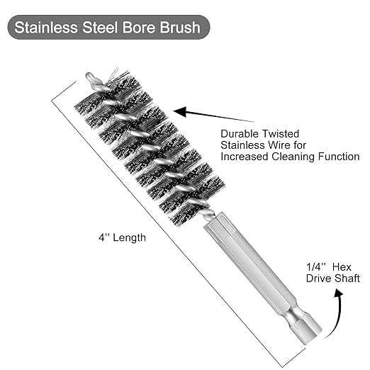 Patelai 6 Pcs Stainless Steel Wire Bore Brush Different Size Twisted Cleaning Brush with Handle 1/4 Inch Hex Shank for Power Drill Impact Driver (8/ 10/ 12/ 15/ 17/ 19 mm)