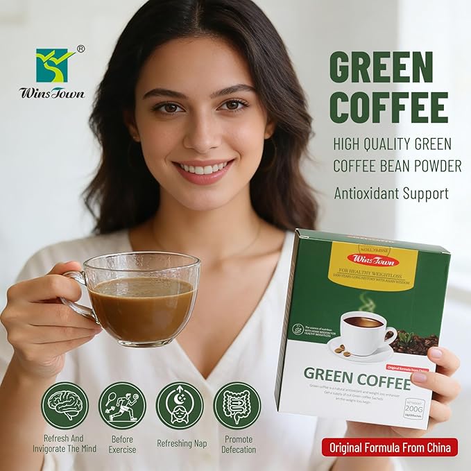 Wins Town Slimming Green Coffee, 200g Natural Diet Supplement for Healthy Weightloss, 20 Sachets
