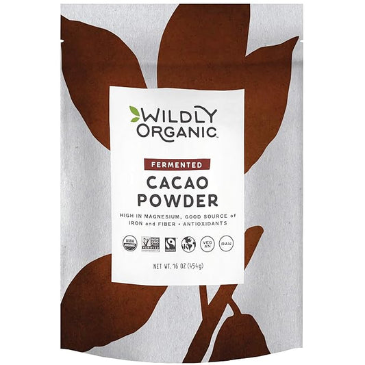 Wildly Organic Fermented Cacao Powder 16 Oz, 1 lb Bag - Organic, Non-Alkalized, Minimally Processed, High in Antioxidants, Raw, Fair Trade, Non-GMO, Kosher, Vegan, Premium Rich Chocolate Flavor - Perfect for Skin, Hair, Smoothies, Yogurt, Oatmeal, Baki...