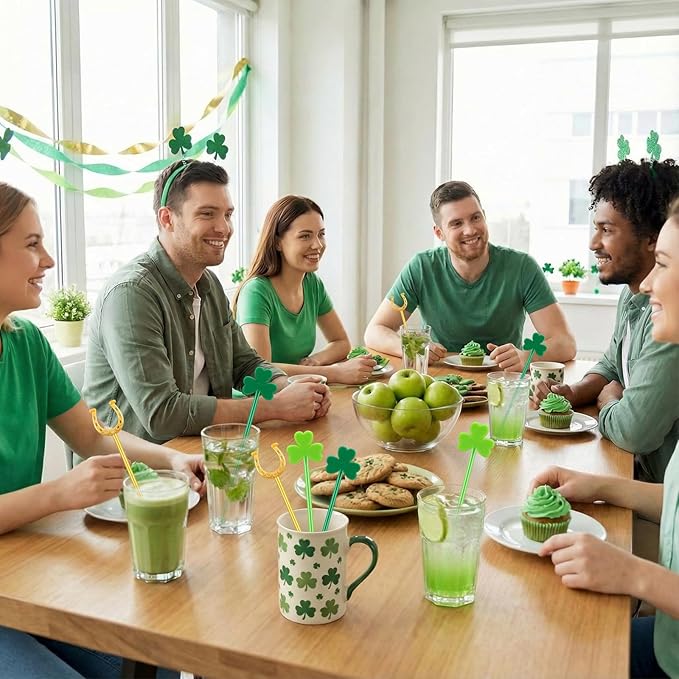 30 Pcs Saint Patrick's Day Drink Stirrers Irish Shamrock Stir Sticks Cocktail Drink 6" Plastic Swizzle Sticks Reusable Shamrock Stirrer for Coffee Beverage Party Bar Supplies (Stylish Style)