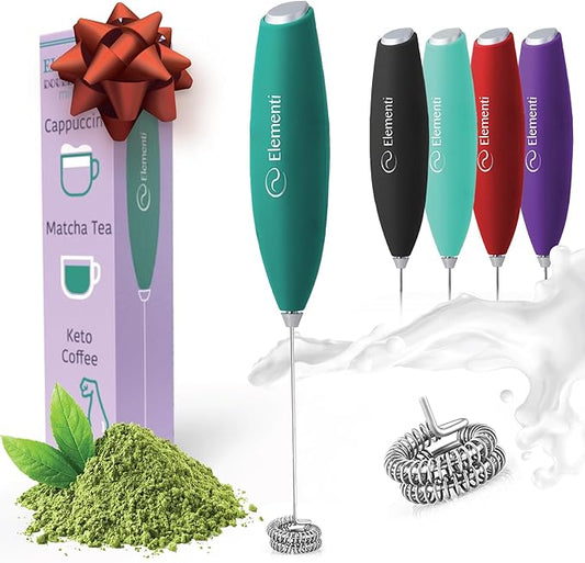 Elementi Matcha Whisk - Electric Milk Frother & Drink Mixer Handheld - Matcha Frother Wand - Protein Mixer & Electric Whisk For Coffee - Make Creamy Lattes at Home (Emerald Green)