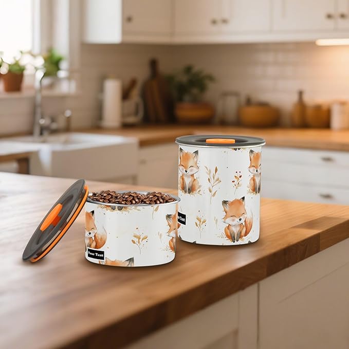 ALAZA Cute Fox Watercolor Kitten Cats Airtight Coffee Bean Canister Customed 900ml Food Storage Containers with Lids For Gournd, Tea, Sugar, Flour, Rice, Cereal, Candy Cookie Jar