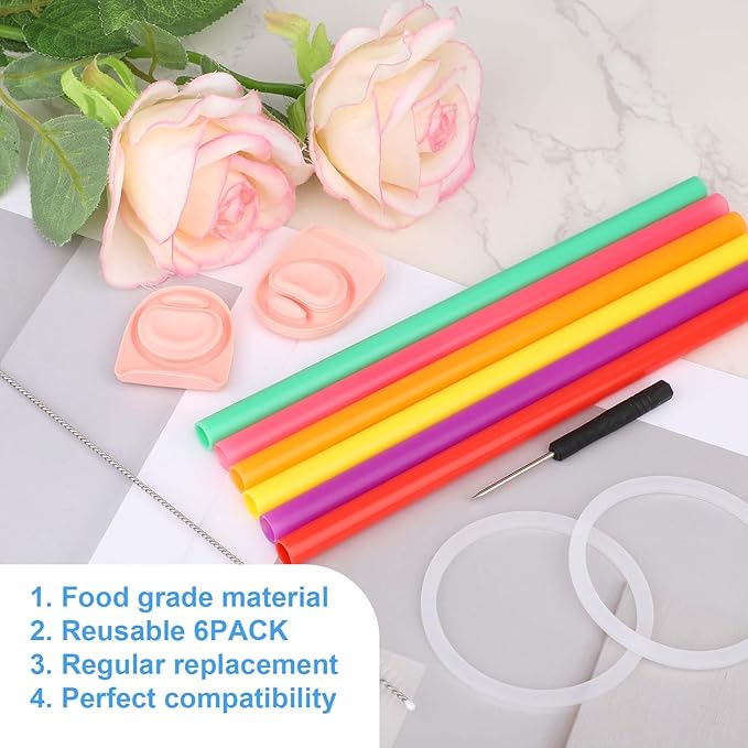 BOXOB Replacement Parts Kit for Owala FreeSip Water Bottle 24oz 32oz, Including 2 Replacement Stopper 2 Sealing Ring 6 Straw 1 Screwdriver & 1 Straw Brush