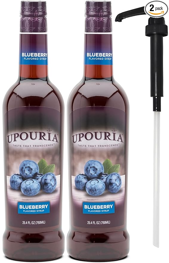 Upouria Blueberry Syrup Flavoring, 100% Vegan, Gluten-Free, Kosher, 750ml bottle (Pack of 2) with 1 Syrup Pump